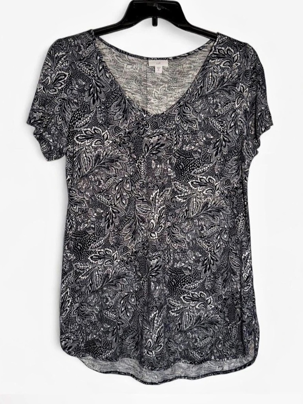 J.Jill Cap-Sleeve Tee Paisley Blouse Black & White Medium
